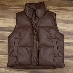 Women’s Brown Leather Puffer Vest